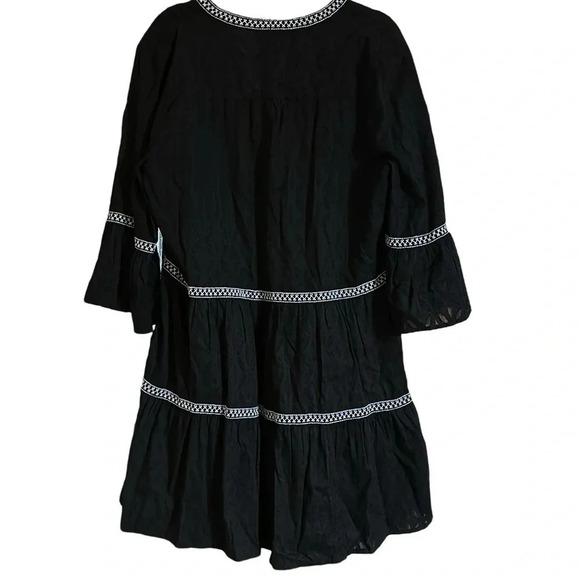 Tommy Bahama Black Vneck Embroidered Tiered Cover-up Black Size Medium - Picture 5 of 7